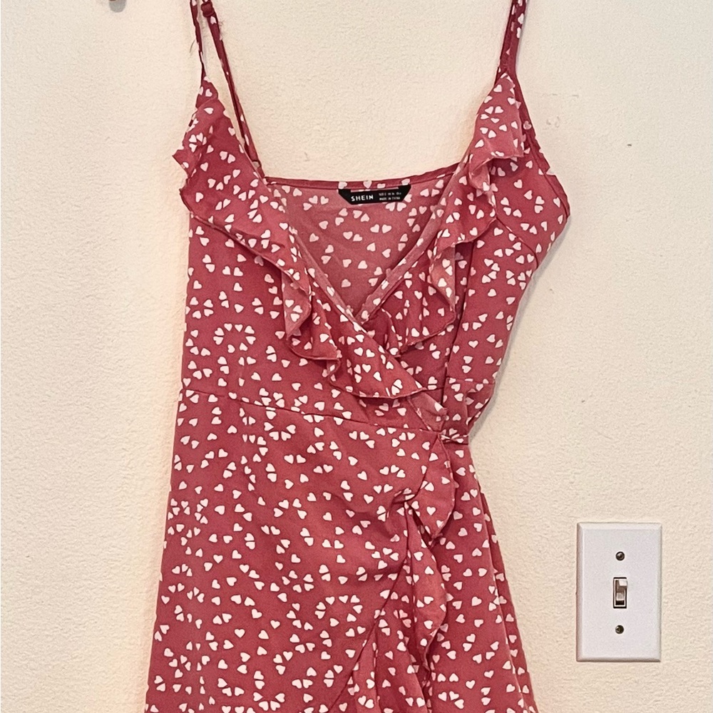 Pink Heart Patterned Wrap Dress